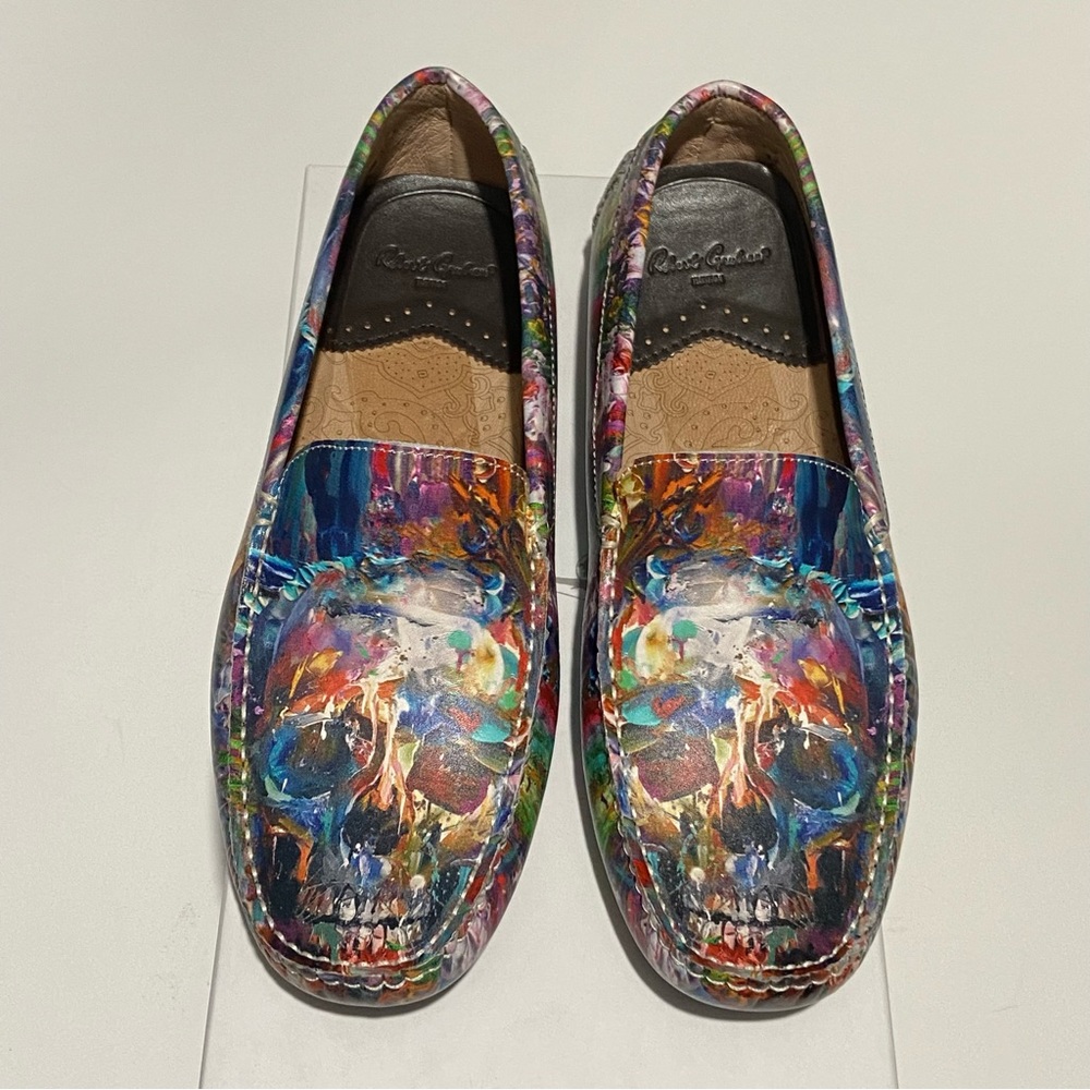 Robert Graham Driving Shoes Loafer Blue Skull NEW Brushwork Leather Men 8